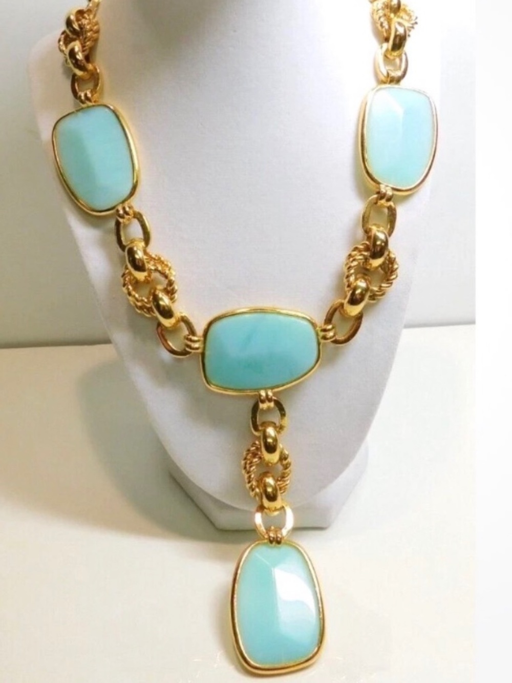 Vintage Jose & Barrera Chunky Gold Turquoise-Colored Cabochon Statement Necklace